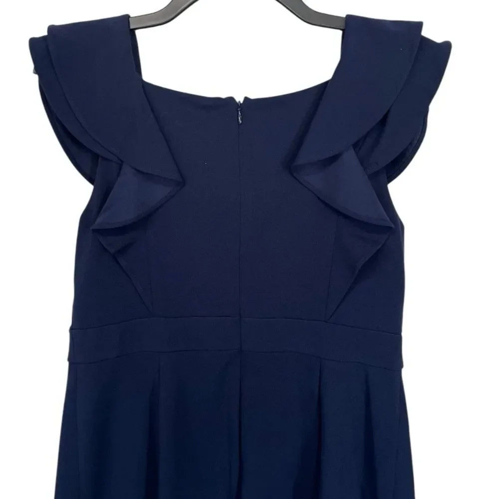 NWT DKNY | Midnight‎ Navy Double Ruffle Sleeve Fit and Flare Dress 10P - Picture 6 of 8